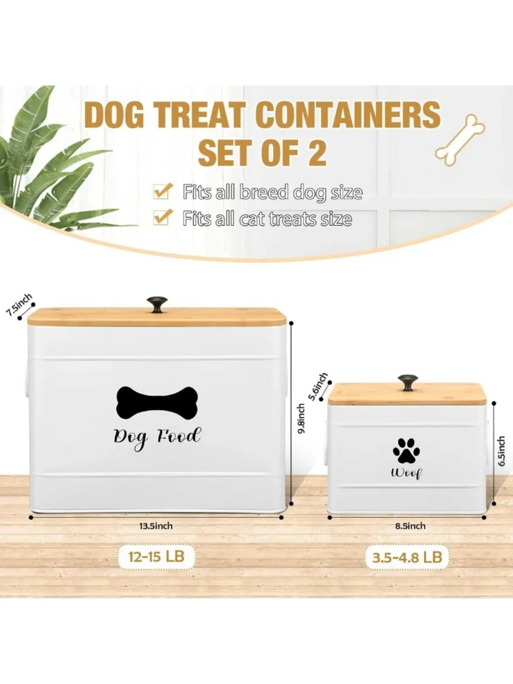 Extra Large Airtight Dog Food Storage Containers Set of 2 with Bamboo Lids